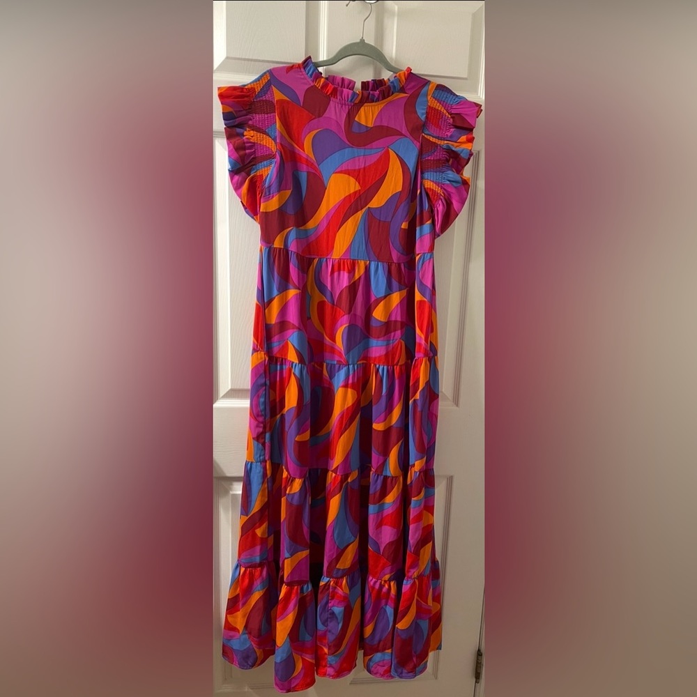 Abstract Print High Waist Ruffle Tiered Maxi Dress - Picture 8 of 8